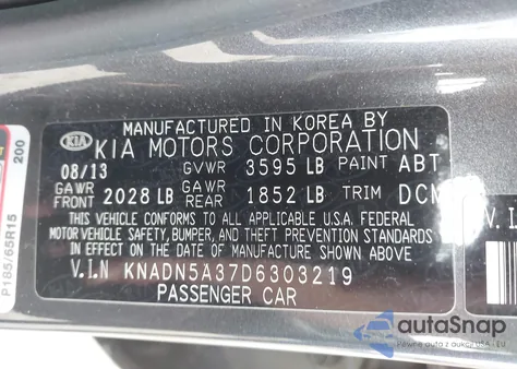 2013 Kia Rio Ex z USA, uszkodzony, nr VIN KNADN5A37D6303219